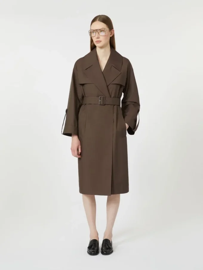 Vattenavvisande trenchcoat i twill med bälte, chokladbrun Vattenavvisande trenchcoat i twill med bälte, chokladbrun