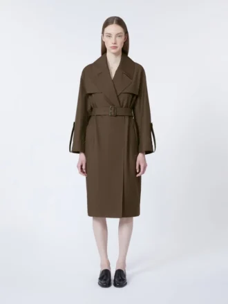 Vattenavvisande trenchcoat i twill med bälte, chokladbrun