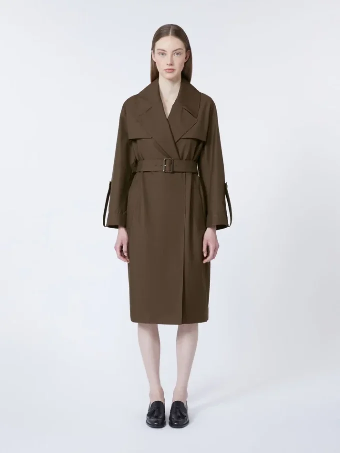 Vattenavvisande trenchcoat i twill med bälte, chokladbrun Vattenavvisande trenchcoat i twill med bälte, chokladbrun