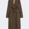Vattenavvisande trenchcoat i twill med bälte, chokladbrun Vattenavvisande trenchcoat i twill med bälte, chokladbrun