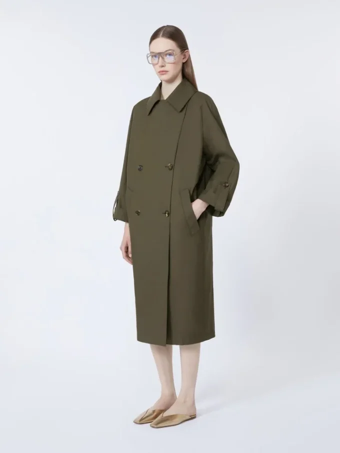 Vattenavvisande trenchcoat i twill med bälte, grön Vattenavvisande trenchcoat i twill med bälte, grön
