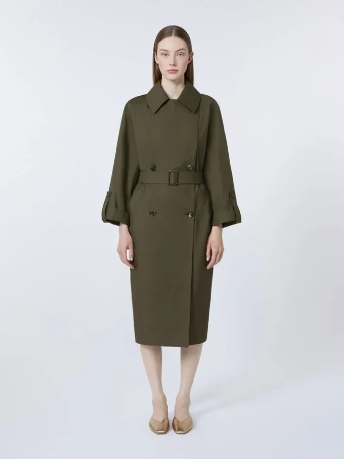 Vattenavvisande trenchcoat i twill med bälte, grön Vattenavvisande trenchcoat i twill med bälte, grön