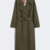 Vattenavvisande trenchcoat i twill med bälte, grön Vattenavvisande trenchcoat i twill med bälte, grön