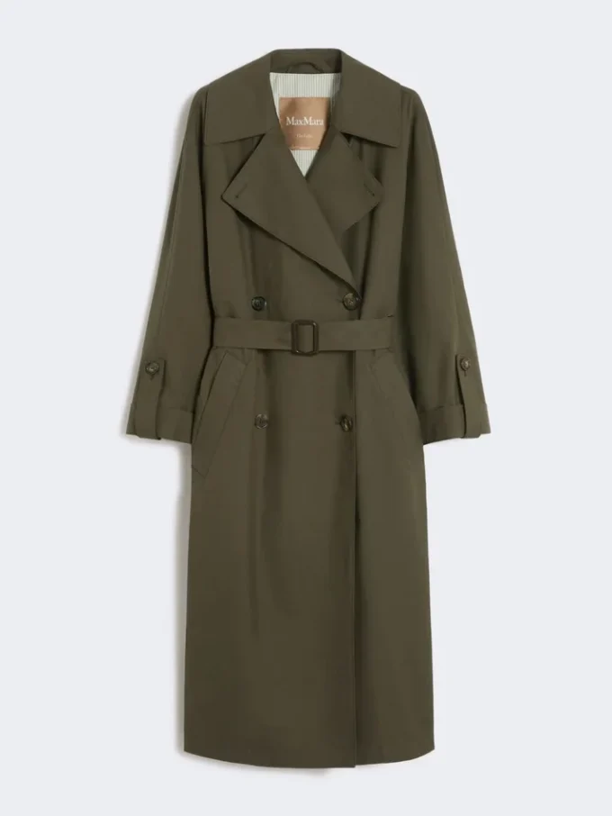 Vattenavvisande trenchcoat i twill med bälte, grön Vattenavvisande trenchcoat i twill med bälte, grön