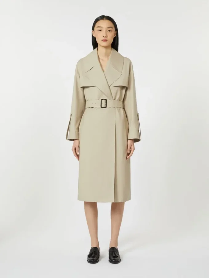 Vattenavvisande trenchcoat i twill med bälte, sand Vattenavvisande trenchcoat i twill med bälte, sand