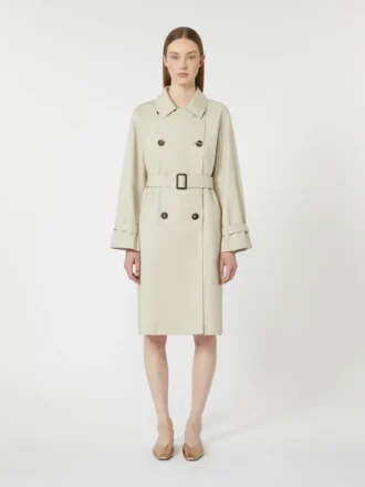 Vattenavvisande trenchcoat i twill med dubbelknäppning, naturfärgad