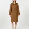 Vattenavvisande trenchcoat i twill med dubbelknäppning, tobaksfärgad Vattenavvisande trenchcoat i twill med dubbelknäppning, tobaksfärgad