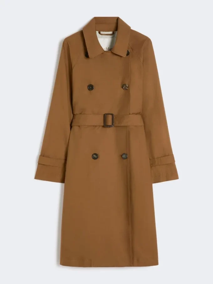 Vattenavvisande trenchcoat i twill med dubbelknäppning, tobaksfärgad Vattenavvisande trenchcoat i twill med dubbelknäppning, tobaksfärgad