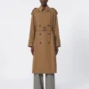Vattenavvisande trenchcoat i ullgabardin, brun Vattenavvisande trenchcoat i ullgabardin, brun