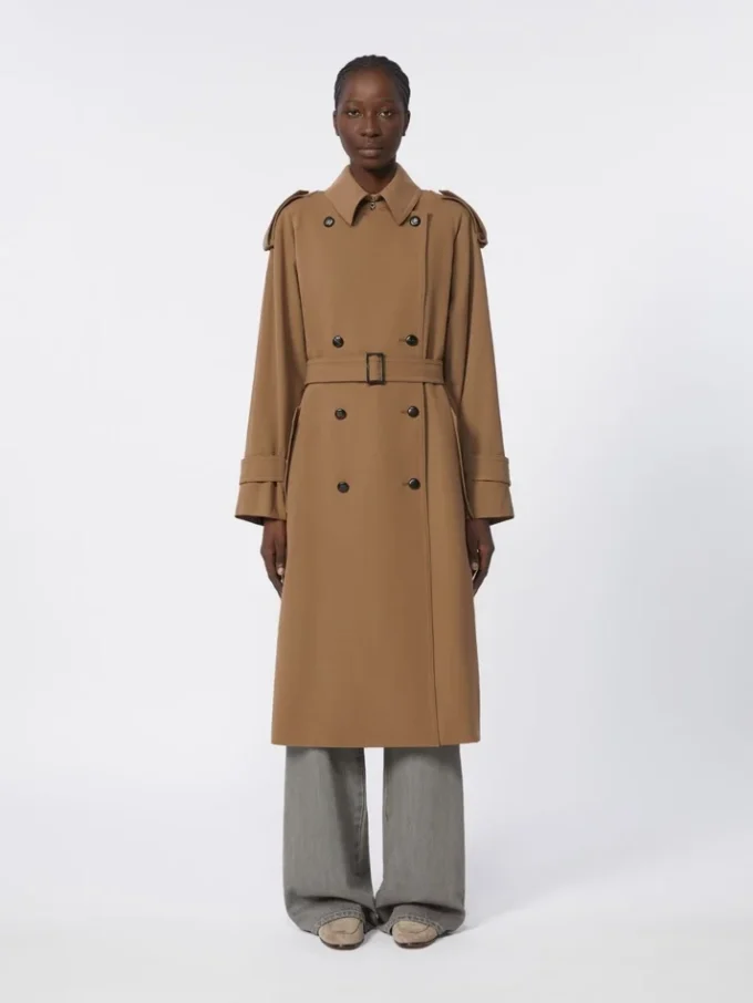 Vattenavvisande trenchcoat i ullgabardin, brun Vattenavvisande trenchcoat i ullgabardin, brun