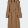Vattenavvisande trenchcoat i ullgabardin, brun Vattenavvisande trenchcoat i ullgabardin, brun