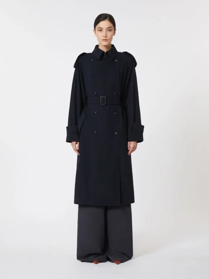 Vattenavvisande trenchcoat i ullgabardin, ultramarin Vattenavvisande trenchcoat i ullgabardin, ultramarin