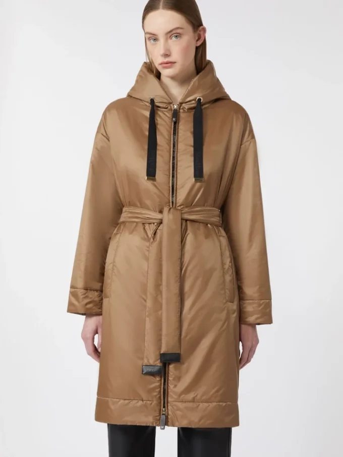 Vattenavvisande vadderad parkas i canvas, kamel