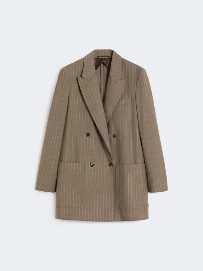 Överdimensionerad blazer i ulltyg med nålstreck, hasselnötsbrun