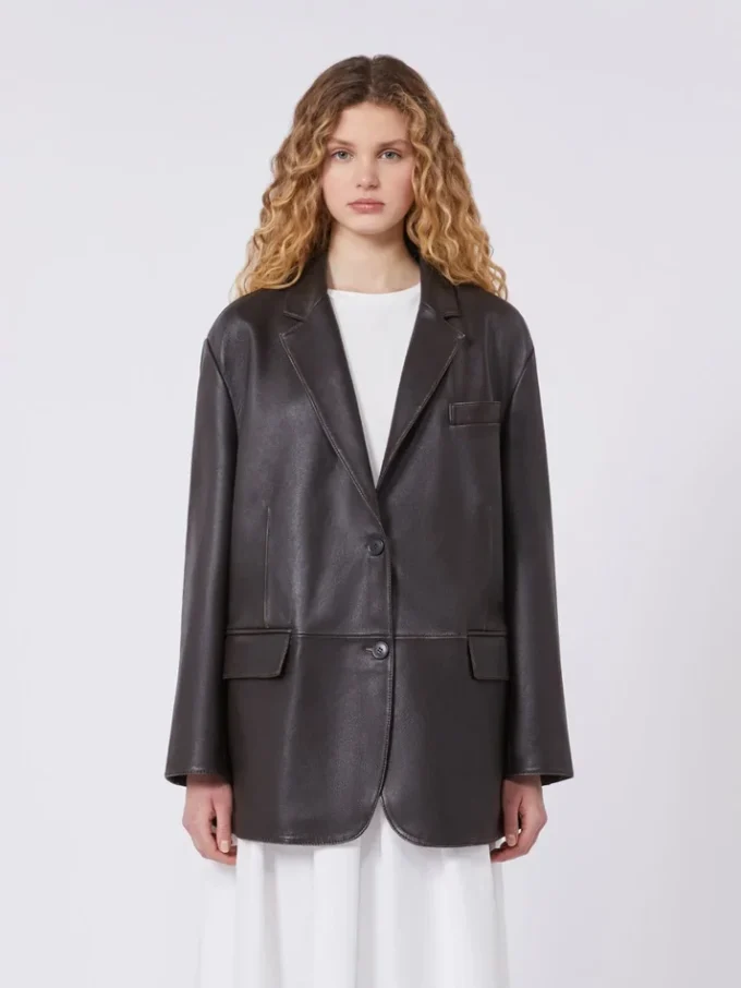 Överdimensionerad läderblazer, brun