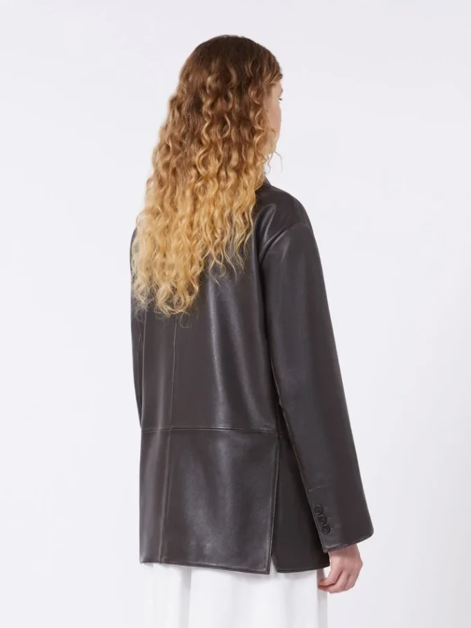 Överdimensionerad läderblazer, brun