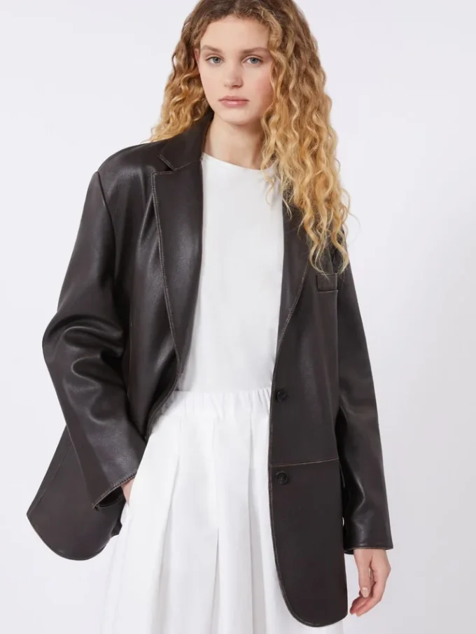 Överdimensionerad läderblazer, brun