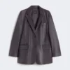 Överdimensionerad läderblazer, brun