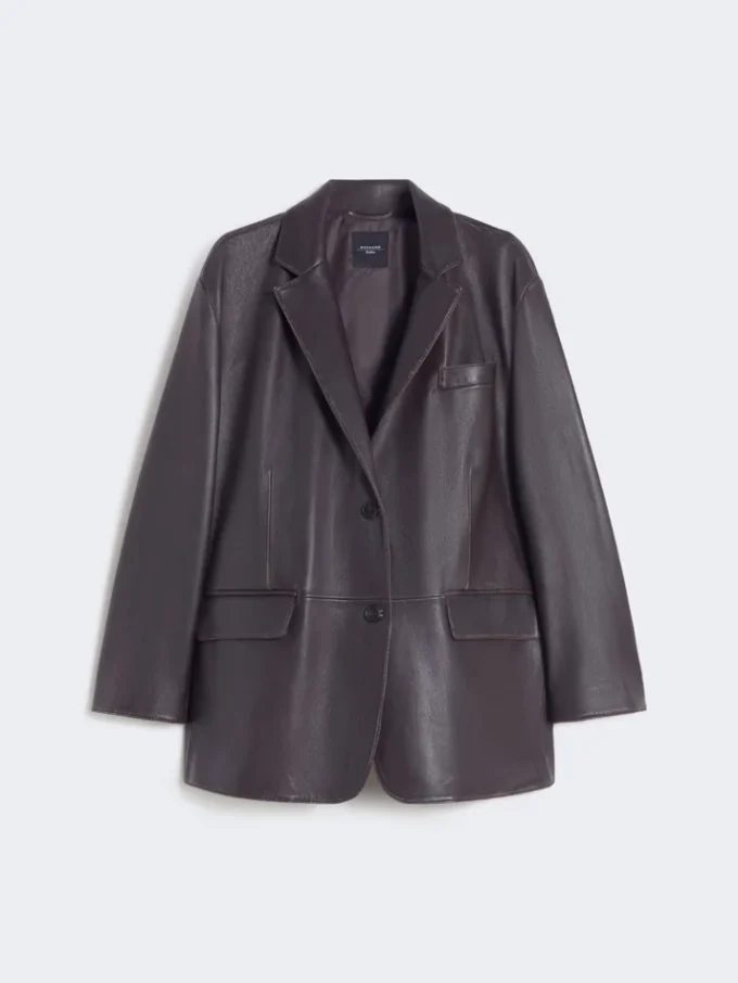 Överdimensionerad läderblazer, brun