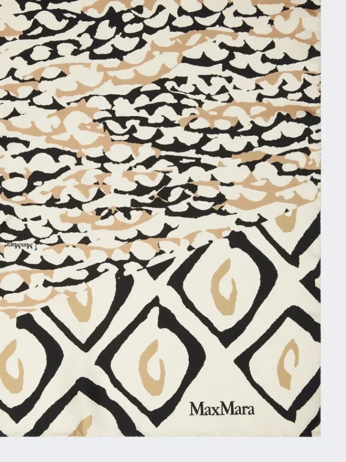 Överdimensionerad scarf i tryckt siden, beige Överdimensionerad scarf i tryckt siden, beige