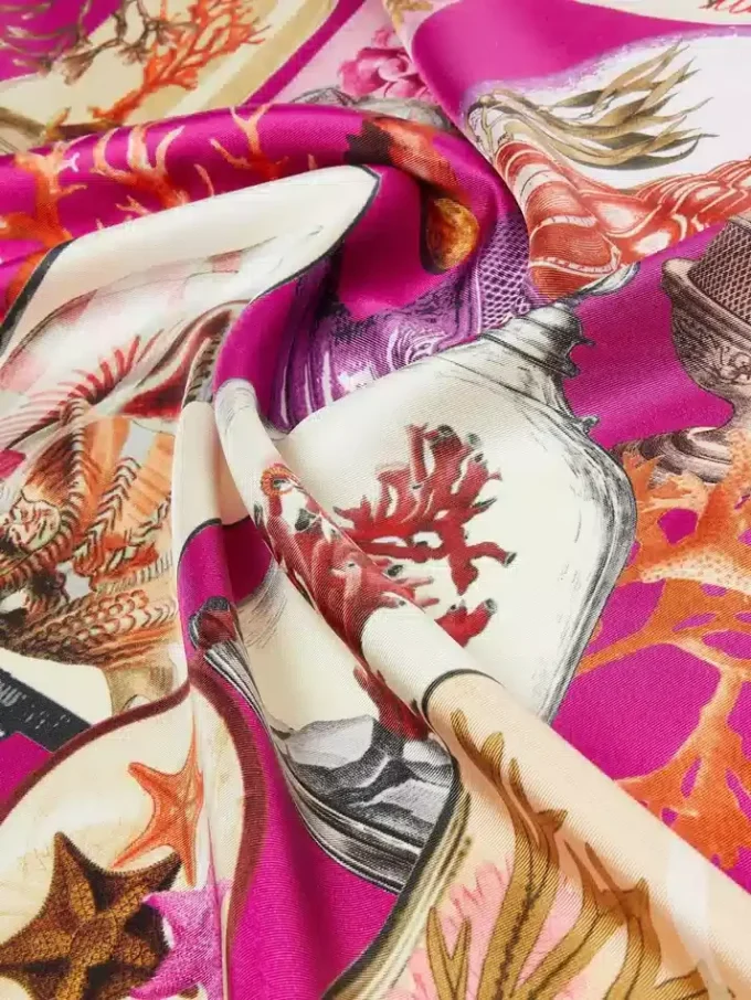 Överdimensionerad scarf i tryckt silkestwill, fuchsia