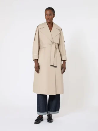 Överdimensionerad vattenavvisande trenchcoat i twill, sand