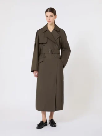 Vid, vattenavvisande trenchcoat i twill, grön