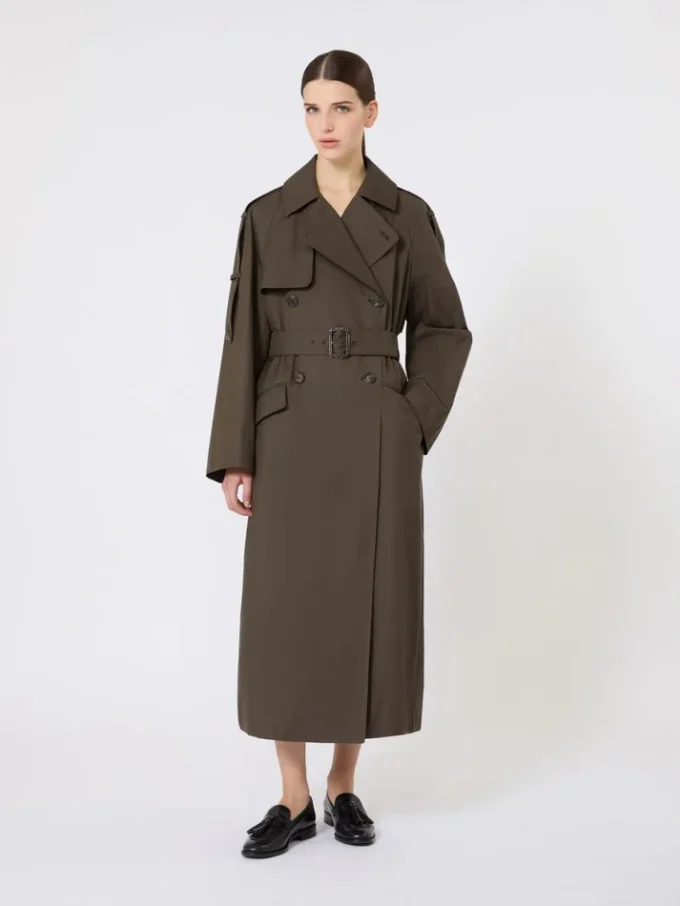 Vid, vattenavvisande trenchcoat i twill, grön Vid, vattenavvisande trenchcoat i twill, grön
