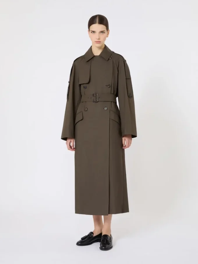 Vid, vattenavvisande trenchcoat i twill, grön Vid, vattenavvisande trenchcoat i twill, grön