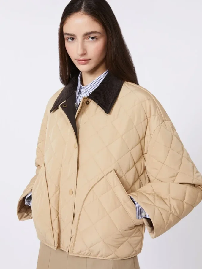 Vändbar vadderad jacka i vattenavvisande tyg, beige Vändbar vadderad jacka i vattenavvisande tyg, beige