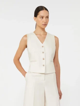 Väst i linne och kabelstickning, beige