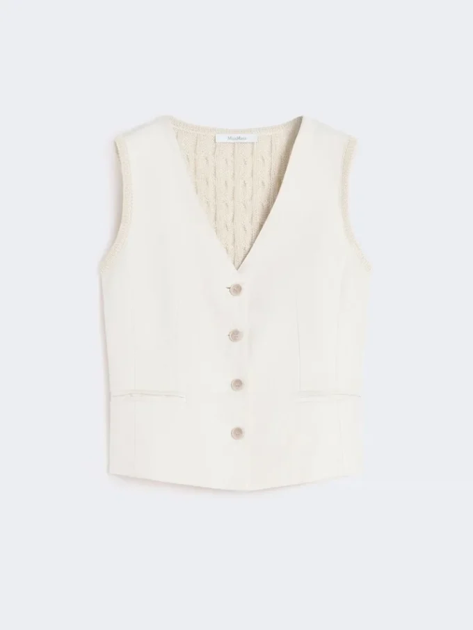 Väst i linne och kabelstickning, beige Väst i linne och kabelstickning, beige