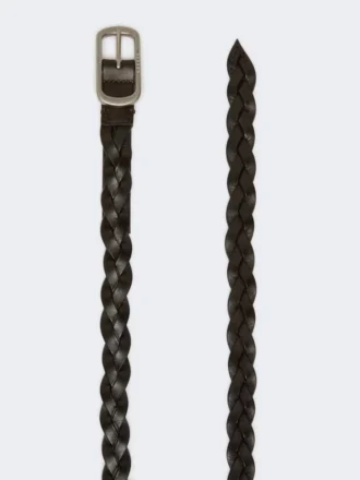 Vävt läderbälte, mörkbrunt